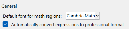 Automatically convert expressions to professional format check box in a word document