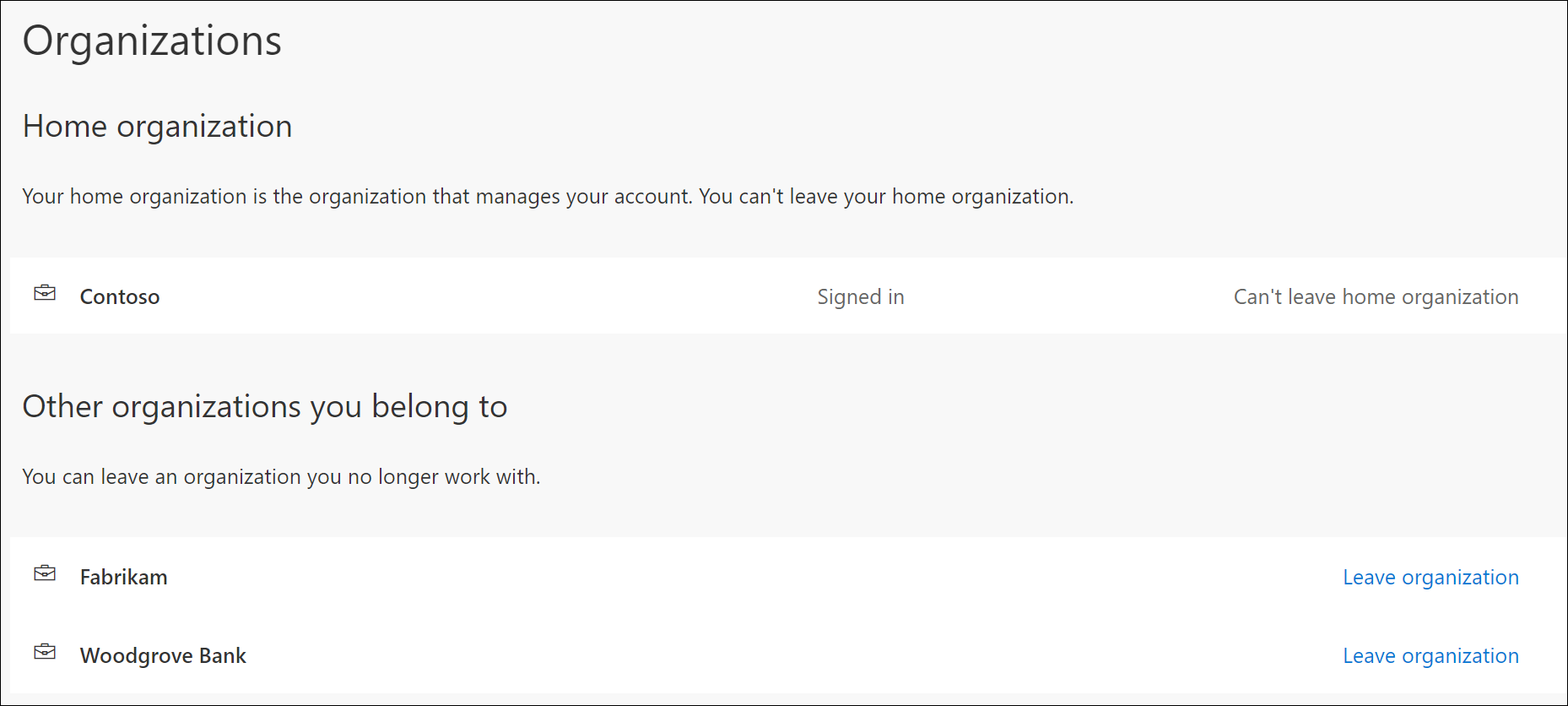 Organizations page