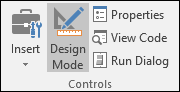 Design Mode on the ribbon
