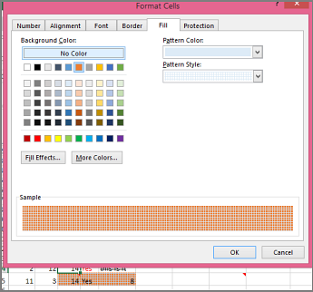 Cell fill and pattern dialog box