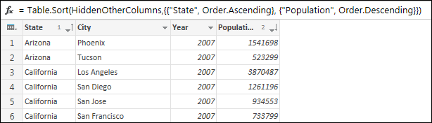 Screenshot that shows sort example.