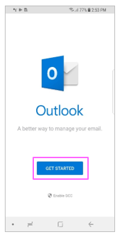 The screenshot shows company-managed Outlook Get Started option.