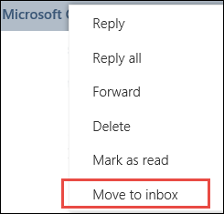 Move to Inbox in Outlook on the web