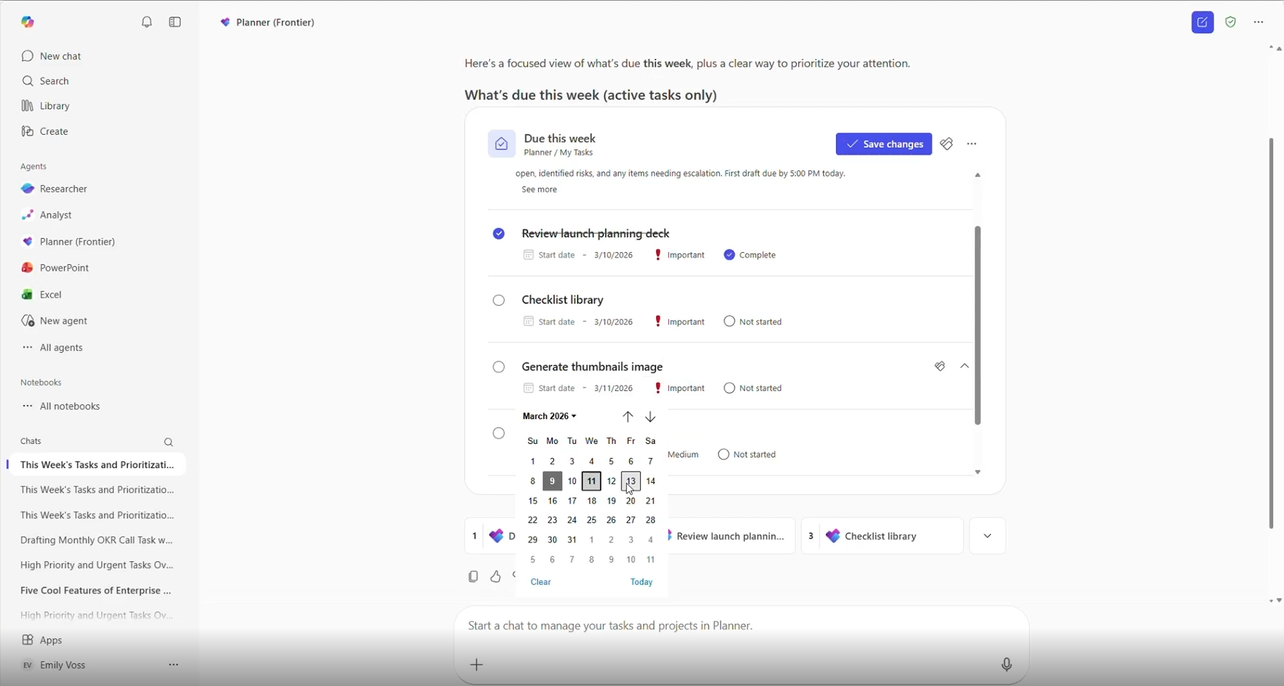 Screenshot that shows Planner Agent Editing Tasks.