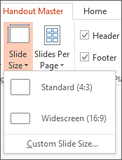 Screenshot showing slide size option