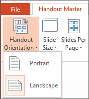 Screenshot showing Handout Orientation menu