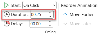 The Duration setting in Animation Timing.