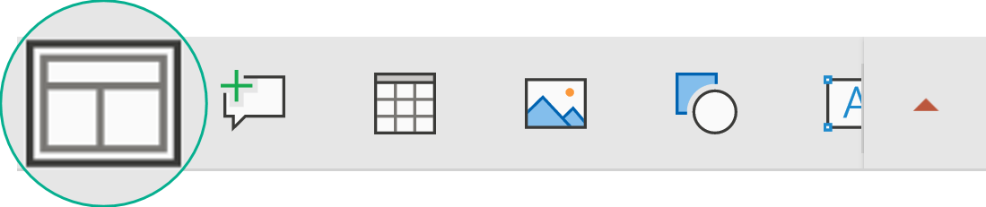 The Layout button on the floating toolbar lets you choose a slide layout