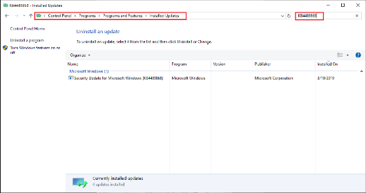 Image of the installed updatesdialog