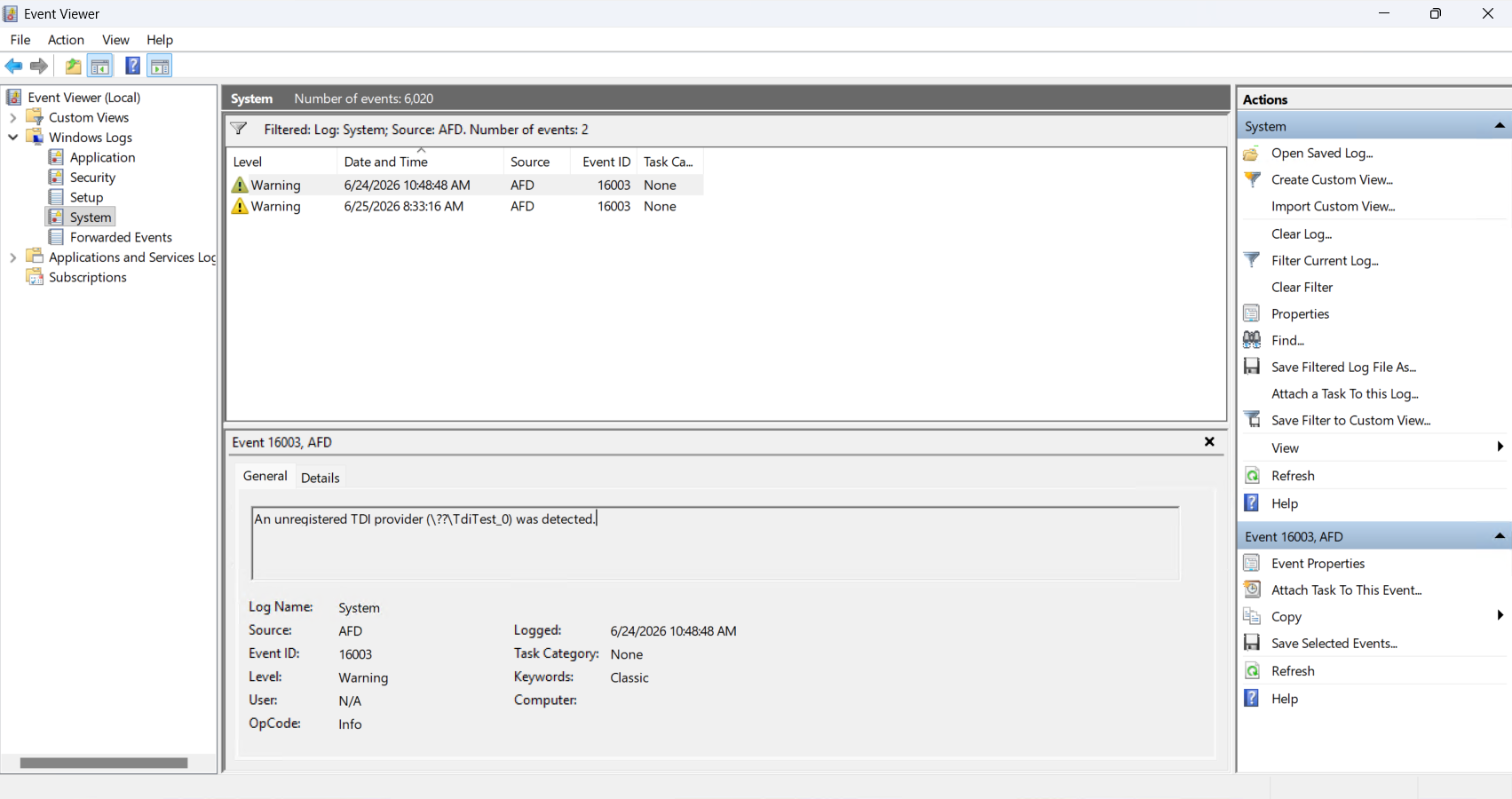 AFD Event ID: 16003