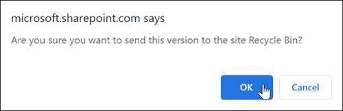 OK confirmation dialog to delete the selected single file version