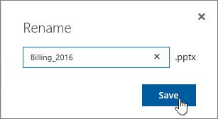 Rename dialog with the Save button highlighted.