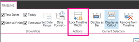 Task timeline lock width option on the Timeline tab