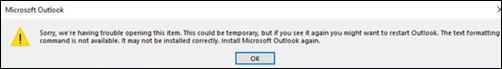 Error opening emails and word docs