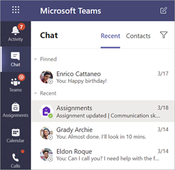 A students private chats in Teams