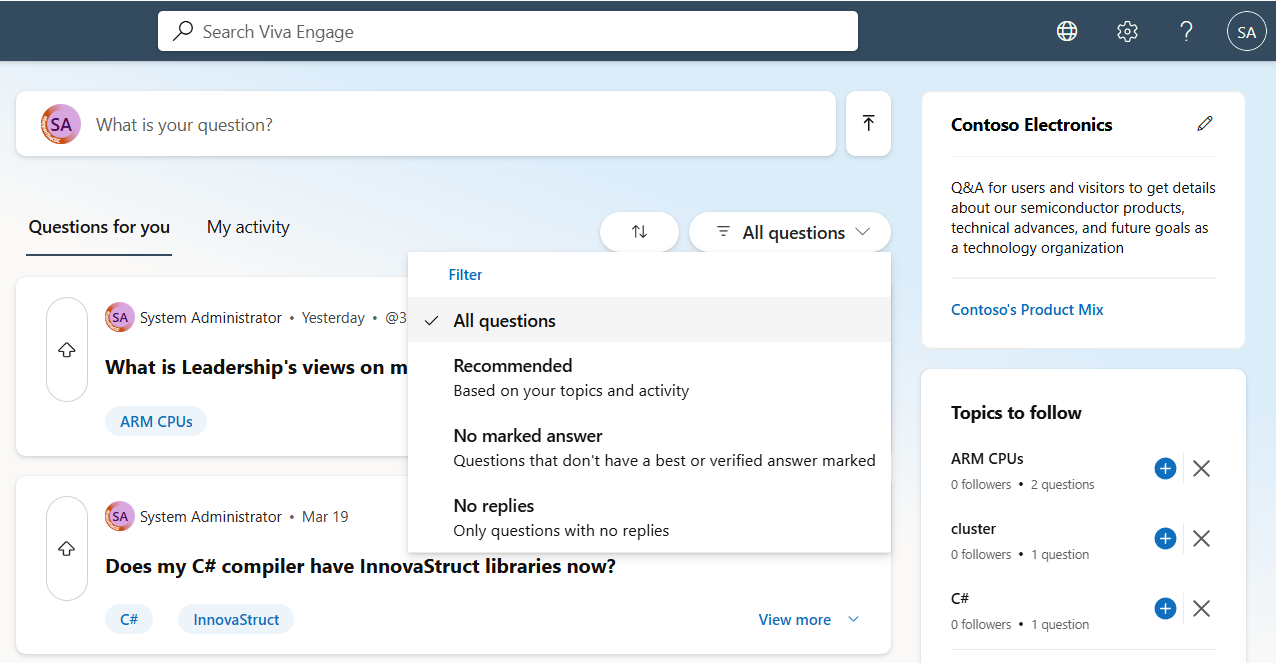 You can filter by several categories in the All Questions page